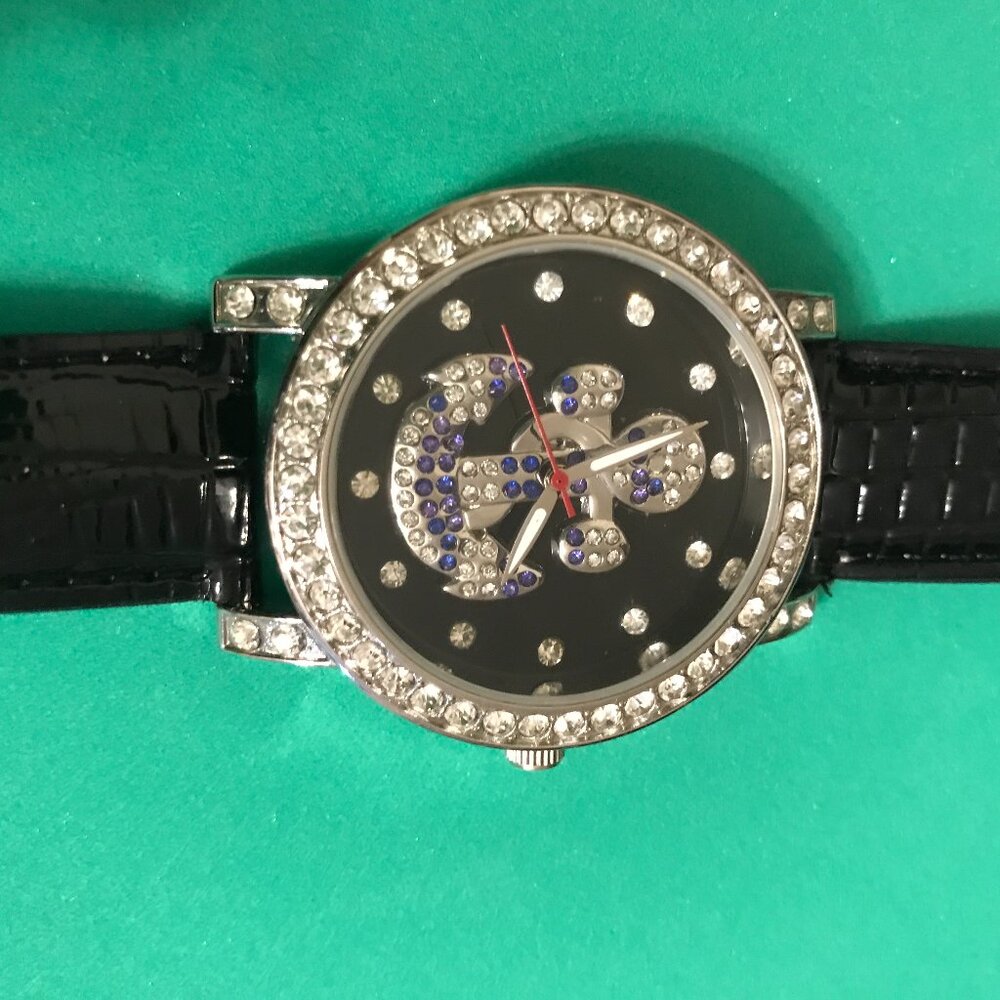 ASHLEY PRINCESS BLACK FACE ANCHOR WATCH WITH BLACK BAND
